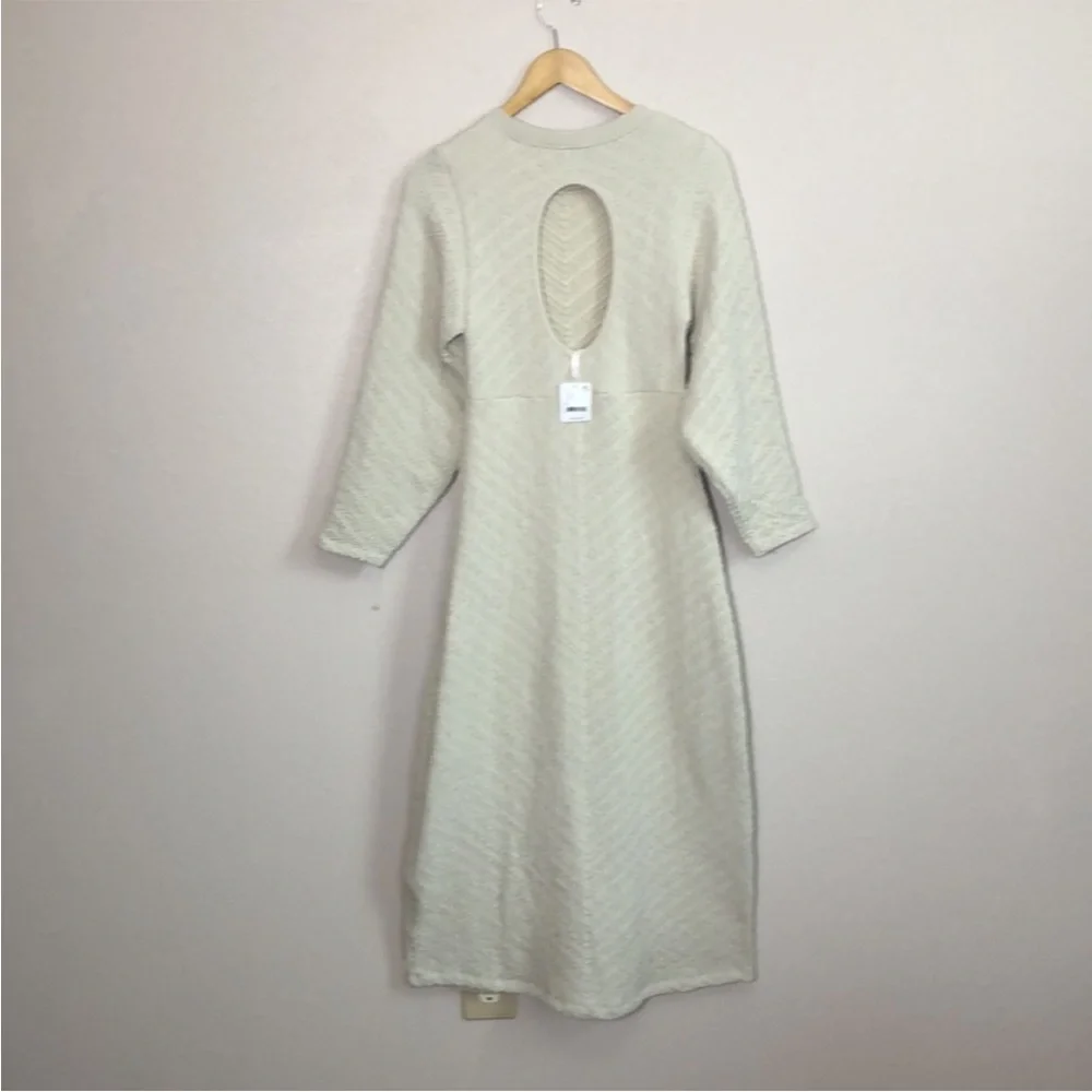 New FREE PEOPLE Gabby Seamless Long Sleeve Midi Dress Wet Plaster Quilted M/L‎